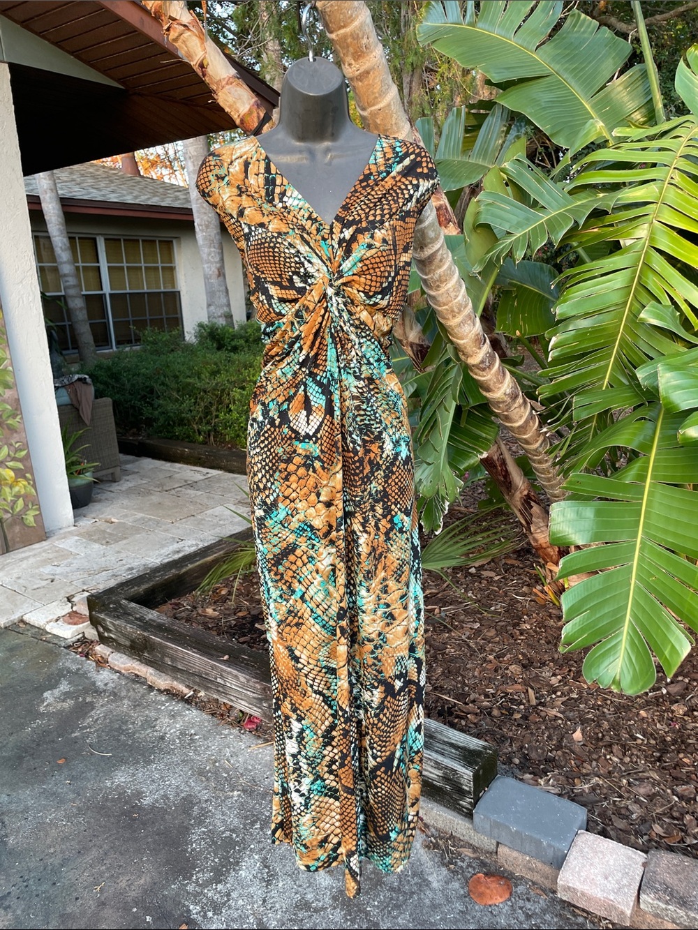 snake print twist front knit dress